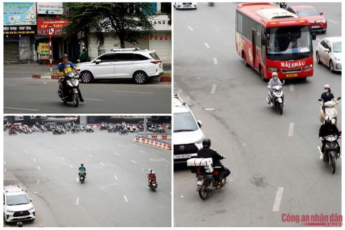 Hình ảnh người đi xe máy thản nhiên chạy ngược chiều đường Hồ Tùng Mậu sáng 13/4 được PV ghi lại.