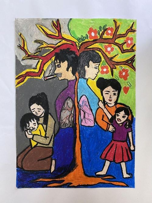 Tranh cổ động hưởng ứng ngày Thế giới không thuốc lá (31-5) của học sinh trường Tiểu học Việt Hùng, xã Đông Anh, Hà Nội