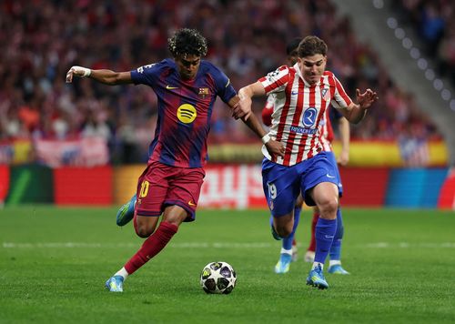  Yamal chơi nỗ lực trước Atletico. Ảnh: Reuters. 