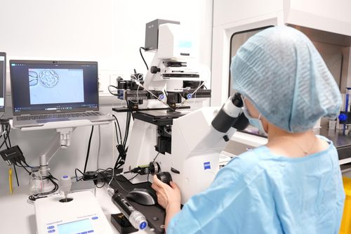 Chuyên viên phôi học thực hiện kỹ thuật tạo phôi với Piezo ICSI