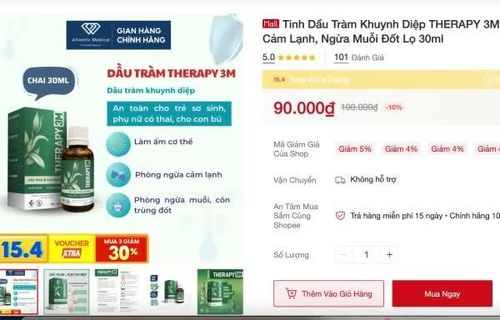 Sản phẩm THERAPY 3M rao bán trên Shopee ngày 15/4 - một ngày sau khi Cục Quản lý Dược ban hành quyết định đình chỉ lưu hành, thu hồi và tiêu hủy trên toàn quốc.
