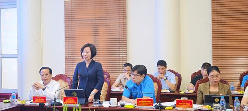 Chủ tịch Ủy ban MTTQ Việt Nam thành phố Hà Nội Bùi Huyền Mai phát biểu tại hội nghị. Ảnh: H. Hà