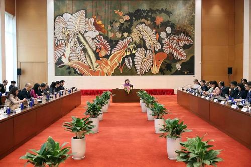 Phó Chủ tịch Quốc hội Nguyễn Thị Hồng làm việc với Đoàn doanh nghiệp Hội đồng Kinh doanh Hoa Kỳ - ASEAN. Ảnh: An Đăng/TTXVN