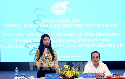 Phó Chủ tịch Thường trực Hội Liên hiệp Phụ nữ Việt Nam Trần Lan Phương phát biểu tại buổi làm việc. Ảnh: Lê Thúy Hằng – TTXVN