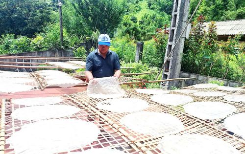 Làng nghề miến dong ở xã Côn Minh nổi tiếng với sản phẩm miến dong thái tay.