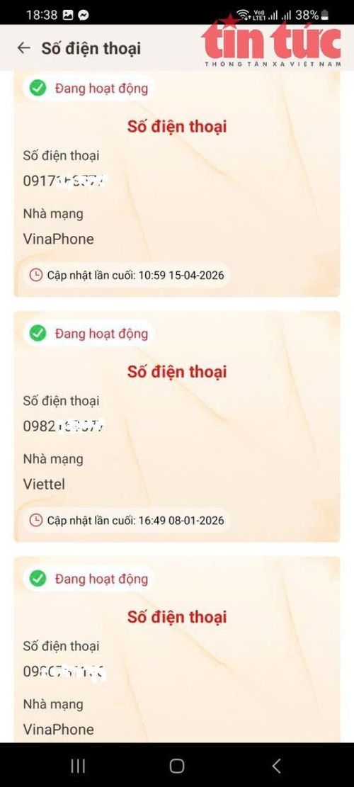 Sau khi hoàn thành, ứng dụng sẽ hiện bảng cập nhật số đang sử dụng; trong đó số đầu tiên là số đang sử dụng cho ứng dụng VNeID, nên mặc nhiên không phải xác thực; số còn lại sẽ là số đã xác thực