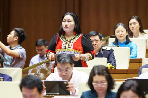 Đại biểu Chamaleá Thị Thủy đoàn Khánh Hòa phát biểu.
