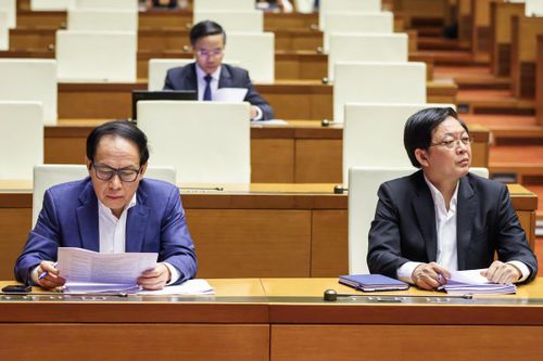 Các Phó Thủ tướng: Hồ Quốc Dũng, Lê Tiến Châu tham dự phiên thảo luận tại hội trường sáng 21/4.