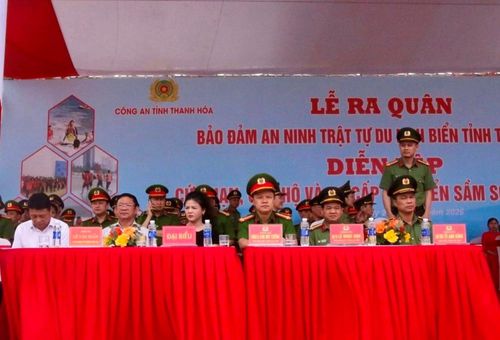 Các đại biểu tham dự buổi lễ ra quân và diễn tập.