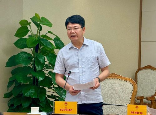 Thứ trưởng Bộ Tư pháp Nguyễn Thanh Tịnh báo cáo tại buổi làm việc. Ảnh: BTP