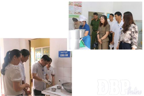 Đoàn kiểm tra bếp ăn bán trú của UBND xã Thanh Nưa kiểm tra tại các trường học trên địa bàn.