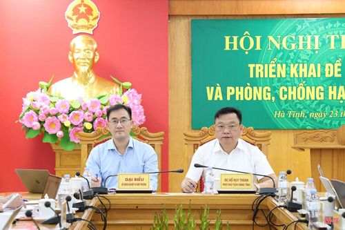 Phó Chủ tịch UBND tỉnh Hồ Huy Thành và Phó Giám đốc Sở NN&MT Nguyễn Thanh Hải chủ trì hội nghị.