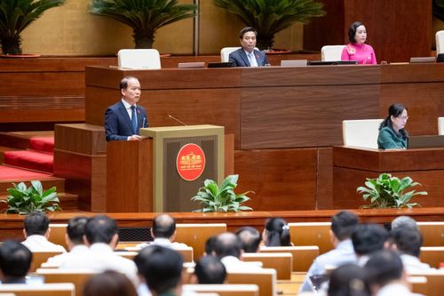 Bộ trưởng Bộ Tư pháp Hoàng Thanh Tùng trình bày tóm tắt Báo cáo tiếp thu, giải trình, chỉnh lý dự thảo Luật Tiếp cận thông tin (sửa đổi). Ảnh: Phạm Thắng
