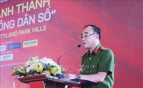 Đại tá Trần Hồng Phú, Phó Cục trưởng Cục Quản lý hành chính về trật tự xã hội (C06), Bộ Công an phát biểu tại Lễ khánh thành.