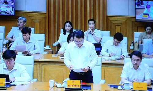 Đại diện Bộ Tài chính báo cáo kết quả thực hiện tại hội nghị (Ảnh chụp màn hình).