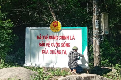 Sơn sửa bảng tuyên truyền khu vực lên núi Trường Lệ