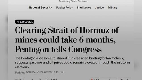 "Mất 6 tháng dọn thủy lôi tại eo biển Hormuz", tờ Washington Post đã đưa. Ảnh chụp màn hình