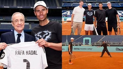 Bellingham và Courtois thể hiện khả năng chơi tennis cùng hai siêu sao quần vợt Nadal và Sinner.