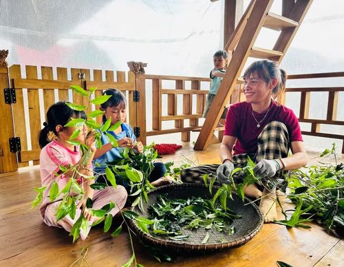  Bà Đinh Thị Nga thường hái chè tiến vua rồi sao trên chảo nóng cho lá khô, làm quà biếu tặng bạn bè. Ảnh: D.Đ 