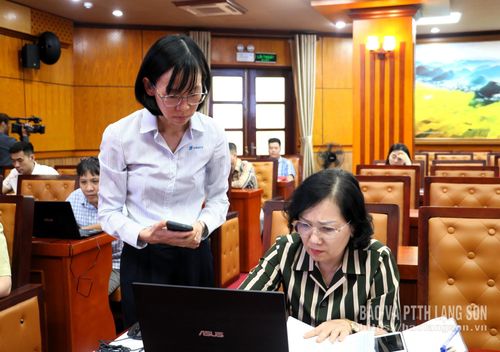 Cán bộ VNPT Lạng Sơn hướng dẫn các đại biểu truy cập và sử dụng phần mềm nghiệp vụ