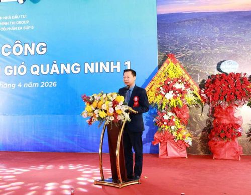 Ông Lê Văn Ánh, Phó Chủ tịch UBND tỉnh Quảng Ninh phát biểu tại lễ khởi công. Ảnh: UBND tỉnh Quảng Ninh
