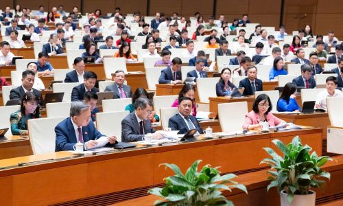 Tổng Bí thư, Chủ tịch nước Tô Lâm, Thủ tướng Lê Minh Hưng, Thường trực Ban Bí thư Trần Cẩm Tú và các đại biểu Quốc hội trong phiên làm việc chiều 20/4.