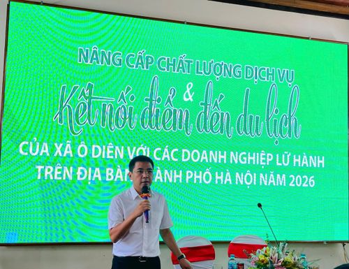 Bí Thư Đảng ủy, Chủ tịch HĐND xã Ô Diên Nguyễn Văn Đức phát biểu tại hội nghị. Ảnh: Ánh Bình