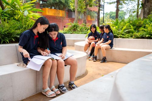  Sau giờ học, nhiều học sinh chọn ngồi lại dưới tán cây, trò chuyện, đọc sách hay đơn giản là nghỉ ngơi sau một ngày dài. Nguyễn Ngọc Khánh Linh cho biết không gian thoáng đãng, yên tĩnh giúp việc trao đổi bài vở trở nên dễ chịu hơn, các ý tưởng cũng vì thế mà “mở” ra nhanh hơn so với khi ngồi trong lớp.