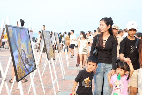 Không gian trưng bày ảnh nghệ thuật góp phần làm phong phú chuỗi sự kiện tại bãi biển du lịch Đà Nẵng. Ảnh: NGỌC HÀ