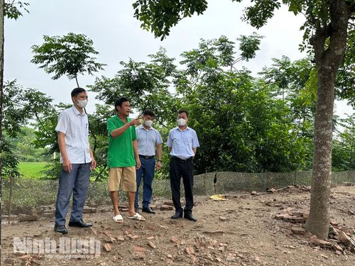 Cán bộ Chi cục Chăn nuôi và Thú y tỉnh kiểm tra, đôn đốc công tác tiêm phòng, vệ sinh thú y tại xã Tân Minh.