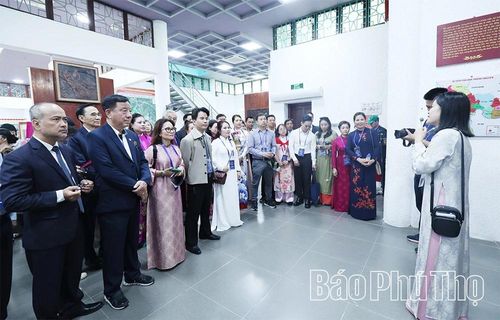 Đoàn kiều bào tham quan và tìm hiểu những giá trị lịch sử, văn hóa tại Bảo tàng Hùng Vương.