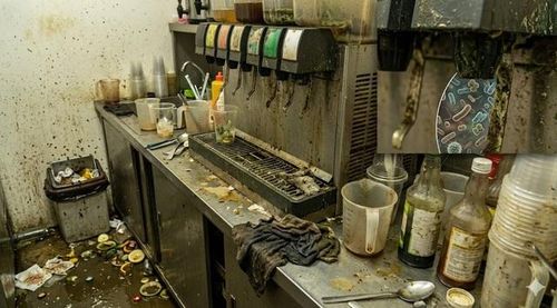 Khu vực chế biến nước giải khát không sạch là dấu hiệu cảnh báo nguy cơ nhiễm khuẩn.
