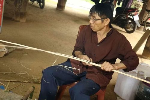 Ông Văn Vinh kiểm tra từng thân cây và bắt đầu tách sợi. Với ông, việc chọn đúng nguyên liệu quyết định chất lượng sản phẩm.