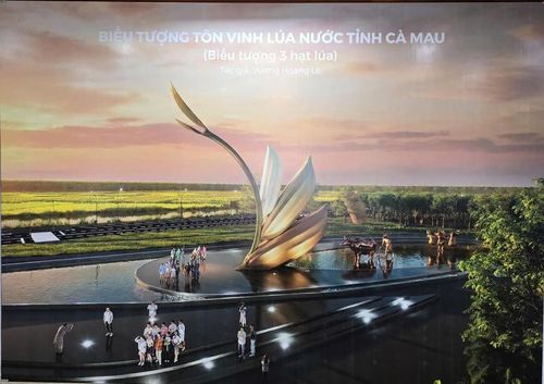 Biểu tượng tôn vinh lúa nước tỉnh Cà Mau tại xã Vĩnh Lợi, tỉnh Cà Mau. (Ảnh: VGP).