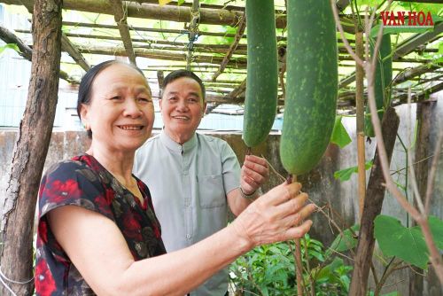 Hiện, cựu chiến binh Ngạn cùng vợ sống hạnh phúc trong căn nhà nhỏ đầy hoa, trái ở phường Thành Sen