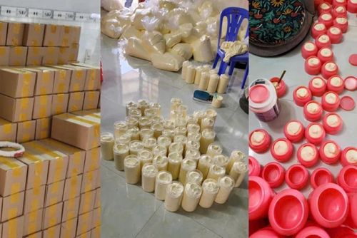 Số kem trộn thành phẩm lực lượng Công an thu giữ được.