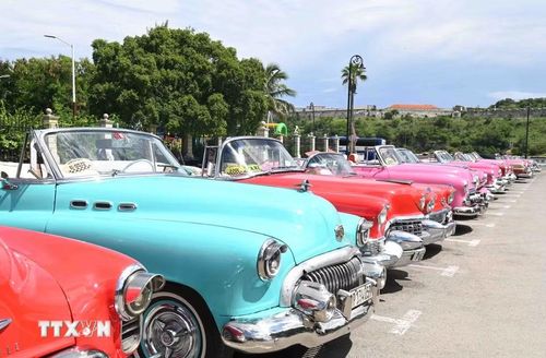 Xe cổ bên Vịnh La Habana. (Ảnh: Việt Hùng/TTXVN)