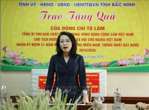 Đồng chí Nguyễn Thị Hương, Phó Bí thư Thường trực Tỉnh ủy, Trưởng Đoàn đại biểu Quốc hội tỉnh Bắc Ninh, phát biểu. Ảnh: Danh Lam/TTXVN