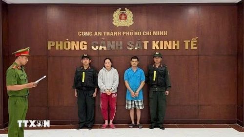 Hai 2 bị can là vợ chồng Nguyễn Thị Mỹ Phụng và Phạm Tuấn Thanh bị bắt tạm giam. (Ảnh: TTXVN phát)