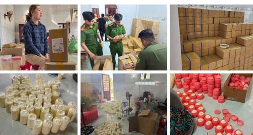 Đối tượng Vân và các sản phẩm kem trộn bị thu giữ.