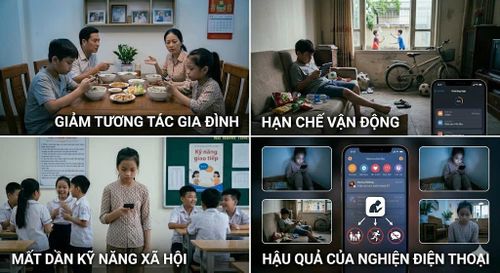 Hình ảnh: Các em dành quá nhiều thời gian vào điện thoại thông minh giảm tương tác với gia đình, hạn chế vận động và mất dần các kỹ năng xã hội cần thiết