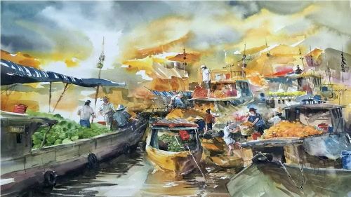 Tác phẩm "Chợ nổi Cần Thơ" của tác giả Phạm Thanh Sơn.