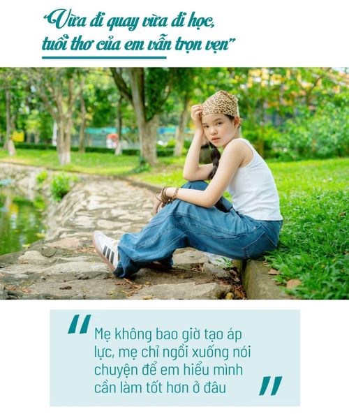 - Nhiều người nói “trẻ em đóng phim sớm dễ mất đi tuổi thơ”, riêng em, em thấy “tuổi thơ phim trường” của mình có gì đặc biệt hơn các bạn khác?