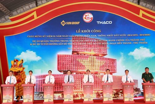 Lãnh đạo, nguyên lãnh đạo Đảng, Nhà nước, TPHCM thực hiện nghi thức khởi động Dự án Quảng trường Trung tâm và Trung tâm Hành chính thành phố và Tuyến đường sắt số 2, đoàn Bến Thành - Thủ Thiêm. Ảnh: Ngô Tùng