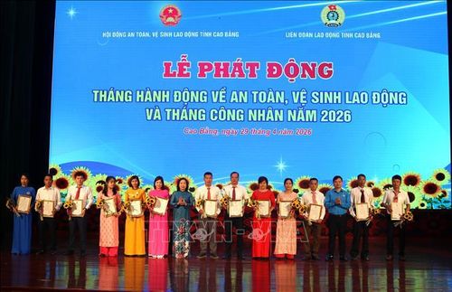 Biểu dương đoàn viên công đoàn, người lao động tiêu biểu. Ảnh: Chu Hiệu/TTXVN