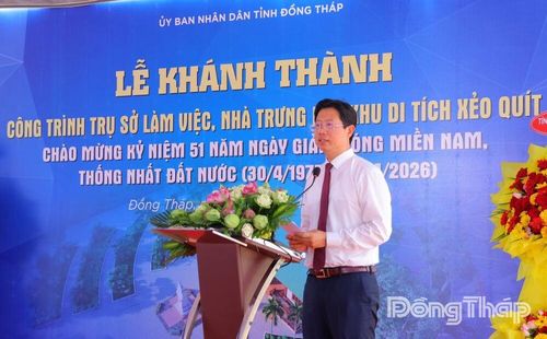 Đồng chí Huỳnh Minh Tuấn, Phó Chủ tịch UBND tỉnh Đồng Tháp phát biểu tại lễ khánh thành.