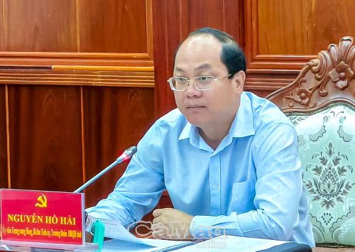 Đồng chí Nguyễn Hồ Hải, Bí thư Tỉnh ủy, Trưởng BCĐ phòng, chống tham nhũng, lãng phí, tiêu cực tỉnh, phát biểu tại cuộc họp.