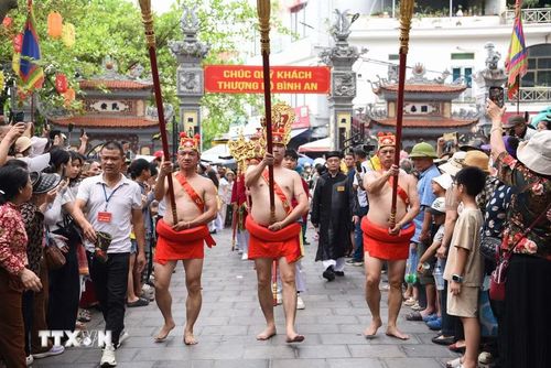 Đoàn rước tại lễ hội. (Ảnh: Thanh Thương/TTXVN)