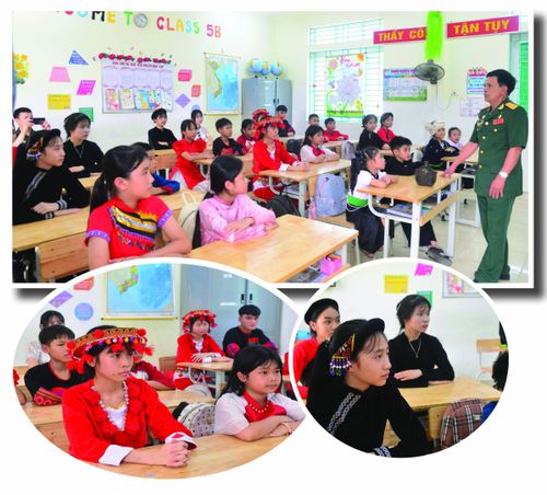 Học sinh trường Phổ thông Dân tộc nội trú Tiểu học và THCS Quý Quân được bồi đắp niềm tự hào và tình yêu quê hương, đất nước.