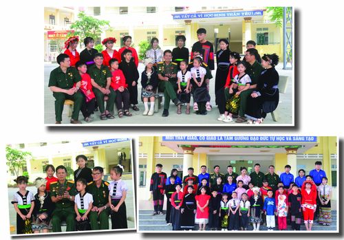 Các cựu chiến binh xã Lực Hành ôn lại lịch sử hào hùng những năm tháng kháng chiến chống Mỹ cứu nước cho các em học sinh trường Phổ thông Dân tộc nội trú Tiểu học và THCS Quý Quân.